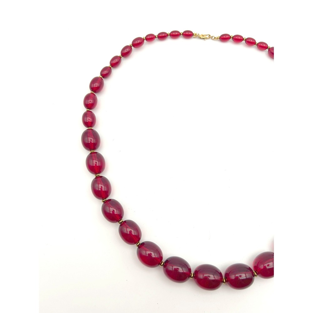 Vintage Monet Red Bead Necklace 29" Opera Length Graduated Lucite Beads Signed - Picture 3 of 6